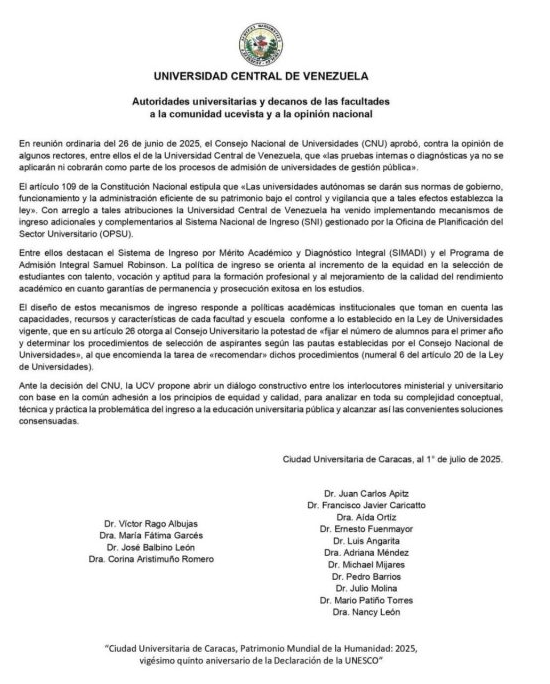ley academica universitaria notlara » La UCV defiende el ingreso por mérito académico