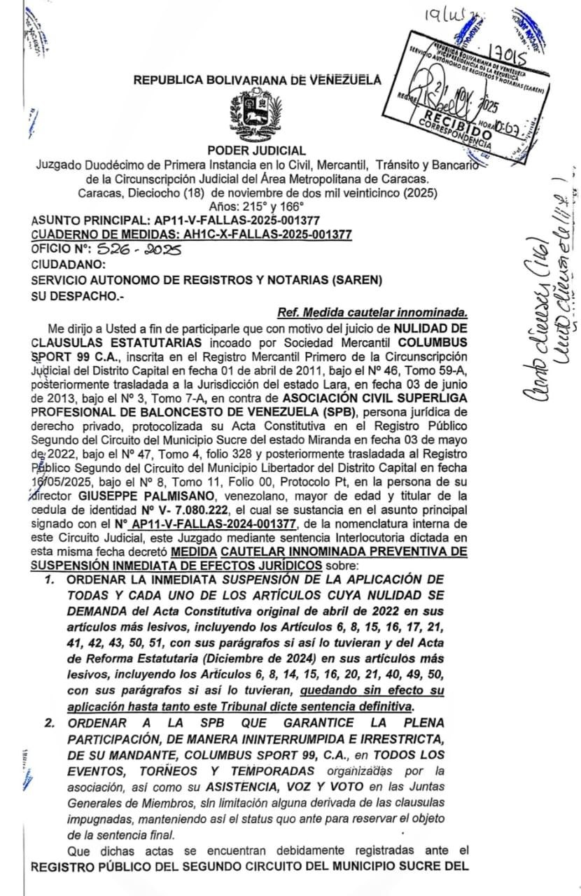 Orden judicial suspende cláusulas estatutarias de la SPB y ratifica habilitación de Guaros De Lara » photo 2026 08 22 22 38 57 »
